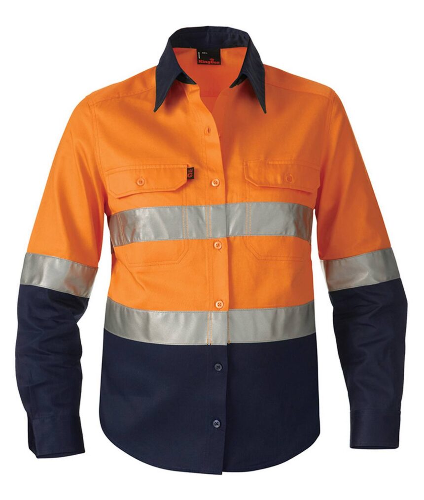 KingGee Womens Reflective Spliced Drill Shirt Long Sleeve - K44532 - KingGee sold by Ideal Workwear www.kingworkwear.com.au