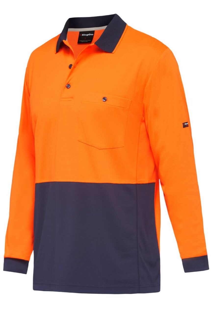 KingGee Mens Workcool Hyperfreeze Spliced Polo Long Sleeve - K54235 - KingGee sold by Ideal Workwear www.kingworkwear.com.au