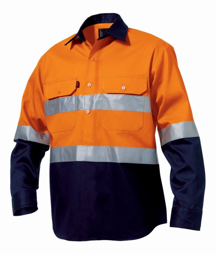 KingGee Mens Reflective Closed Front Spliced Drill Shirt Long Sleeve - K54325 - KingGee sold by Ideal Workwear www.kingworkwear.com.au