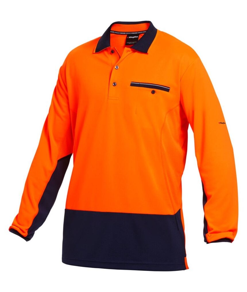 KingGee Mens Workcool2 Spliced Polo Long Sleeve - K54840 - KingGee sold by Ideal Workwear www.kingworkwear.com.au
