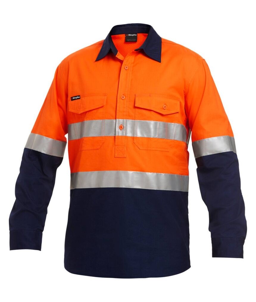 KingGee Mens Workcool2  Reflective Spliced Closed Front Shirt Long Sleeve - K54886 - KingGee sold by Ideal Workwear www.kingworkwear.com.au