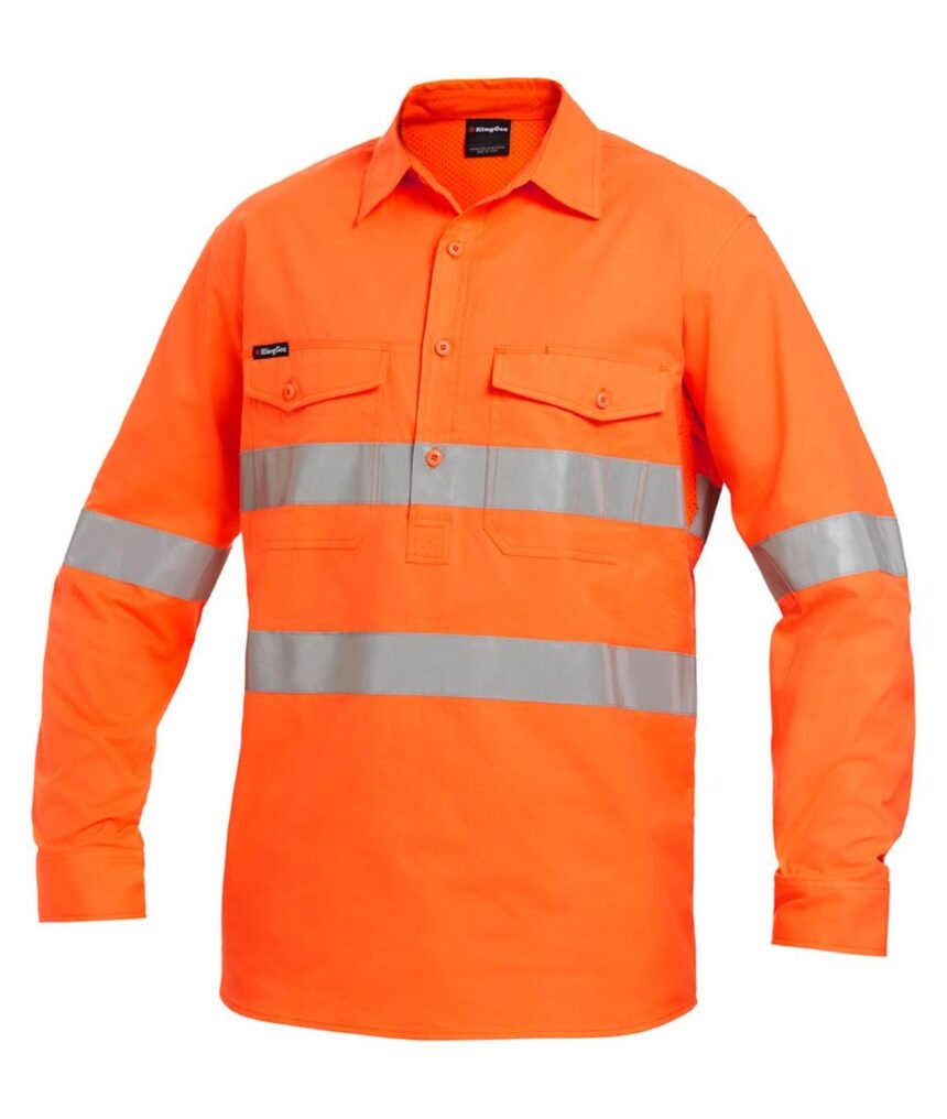 KingGee Mens Workcool2 Hi Vis Reflective Closed Front Shirt Long Sleeve - K54896 - KingGee sold by Ideal Workwear www.kingworkwear.com.au