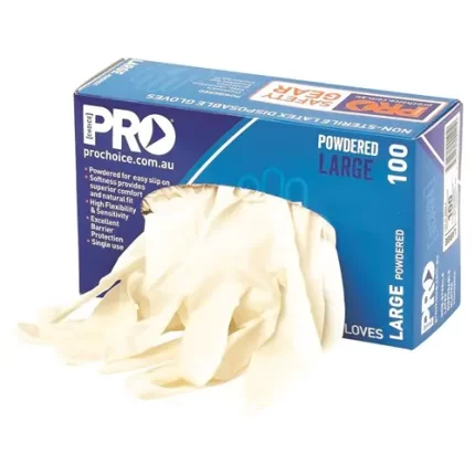 Pro Choice MDL Disposable Latex Powdered Gloves  Box of 100 sold by Ideal Workwear at www.Idealworkwear.com.au