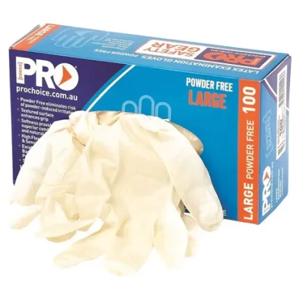 Pro Choice MDLPF Disposable Latex Powder Free Gloves  Box of 100 sold by Ideal Workwear at www.Idealworkwear.com.au