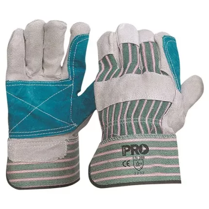 PRO CHOICE R88FG GREEN & GREY STRIPED COTTON / LEATHER GLOVES LARGE 12 PAIRS sold by Ideal Workwear at www.Idealworkwear.com.au