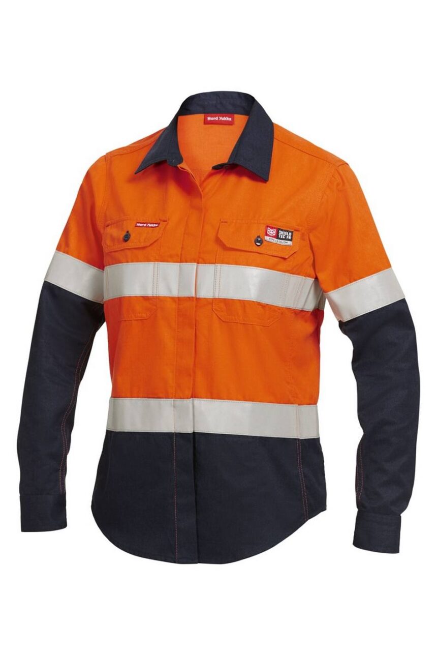 KingGee Womens Shieldtec FR Hi-Visibility Two Tone Open Front Long Sleeve Shirt With FR Tape - Y04050 - KingGee sold by Ideal Workwear www.kingworkwear.com.au