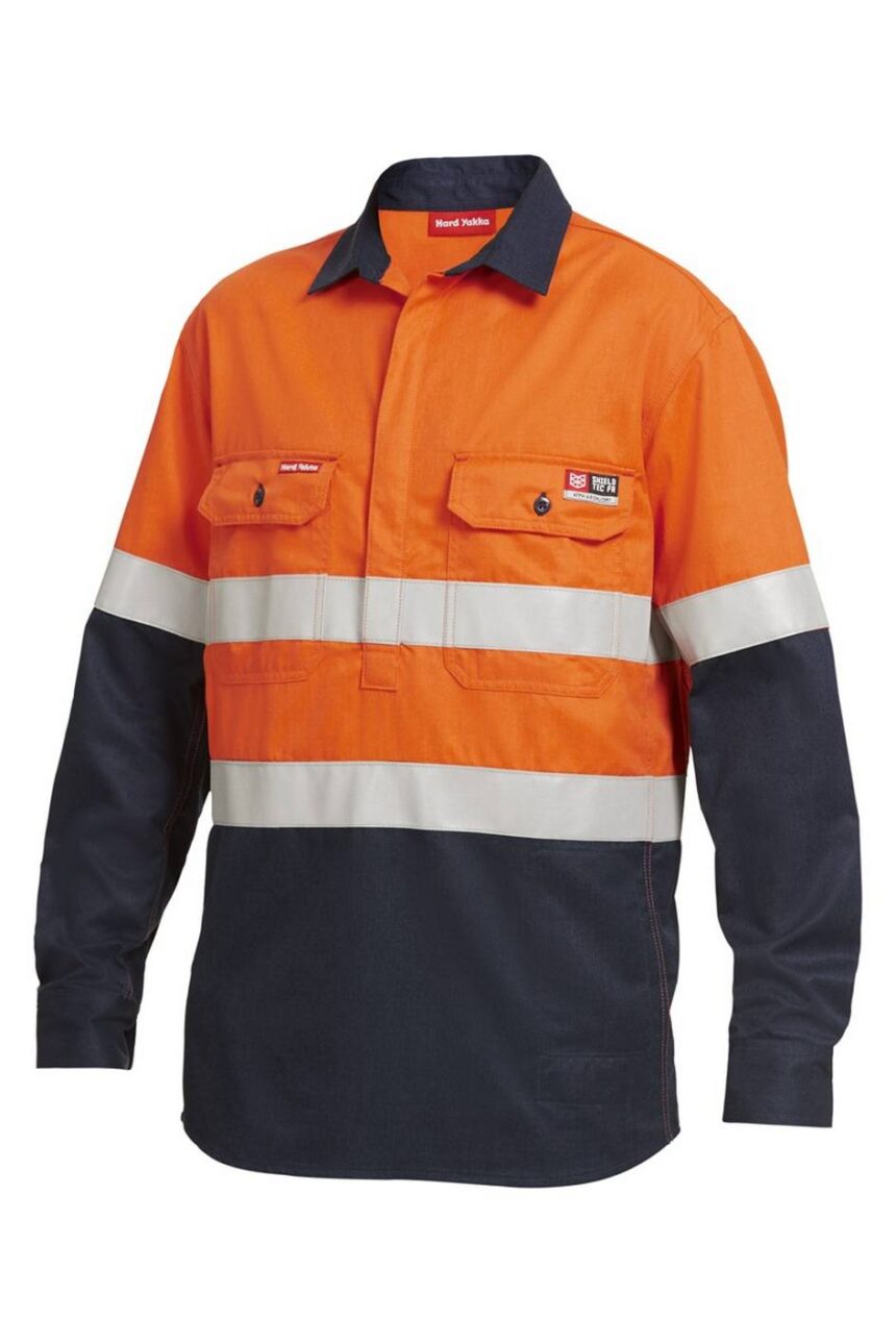 KingGee Shieldtec FR Hi-Visibilty Two Tone Closed Front Long Sleeve Shirt With FR Tape - Y04550 - KingGee sold by Ideal Workwear www.kingworkwear.com.au